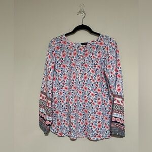 Talbots Floral Peasant Sleeve Popover Top Size Medium